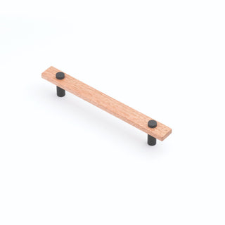 Lenah 160mm Cabinet Handle - Tasmanian Oak - Face Caps - Matt Black