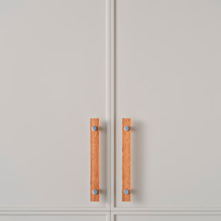 Lenah 416mm Cabinet Handle - Tasmanian Oak - Face Caps - Satin Chrome